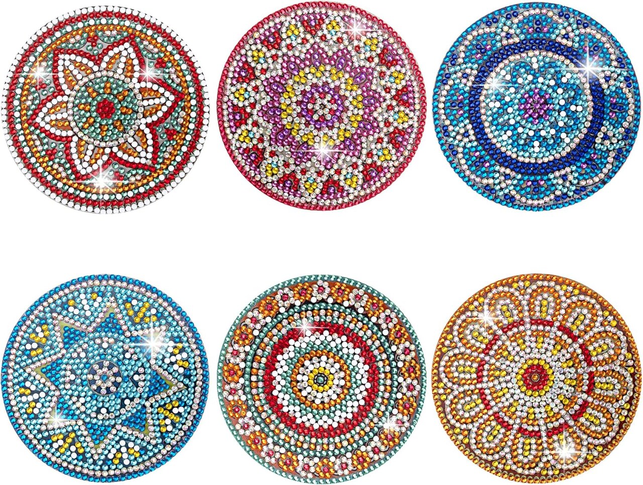 6 Pcs Mandala Diamond Painting Coasters Kit – DIY Small Diamond Art Coasters for Beginners & Adults, Acrylic Craft Set with Cork Pads